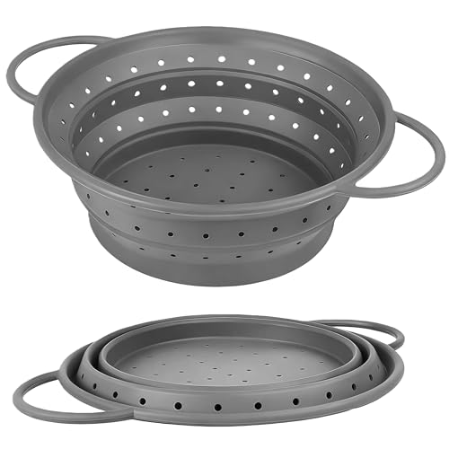 Marsred vergrößer faltbar Nudelsieb, Silikon Sieb mit Griffen, Strainer Haarsieb Küche Spülmaschinenfest, Feinsieb für Nudel, Pasta, Gemüse, Obst, Küchensieb für Küche und Camping, Grau
