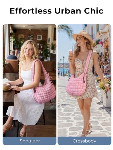 Image of Puffer Quilted Tote Bag for Women Nylon Crossbody Bags Puffy Purse Hobo Large Shoulder Bag Trendy