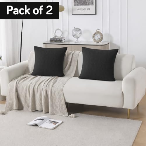 Image of HOKIPO 100% Leakproof Quilted Cushion Cover for Sofa 22x22 Inches, Set of 2, Jet Black (AR-6281-BLK*2)