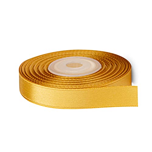 Image of Solid Color Double Faced Gold Satin Ribbon 1 /2 inch X 25 Yards, Ribbons Perfect for Crafts, Wedding Decor, Bow Making, Sewing, Gift Package Wrapping and More