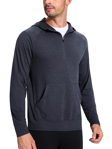 Men's Quarter-Zip Lightweight Hoodie - Soft Loose Fit Comfortable Long Sleeve with Pocket for Workout Casual Wear