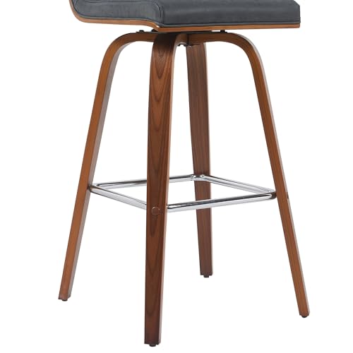 Armen Living Vienna Modern Swivel 30" Bar Height Barstool with Vintage Black Faux Leather and Walnut Wood Finish by Armen Living - Image 7