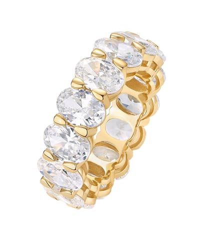 Image of PAVOI 14K Gold Plated Eternity Ring for Women - Statement Eternity Band Rings with Oval Cubic Zirconia - Stackable Wedding Band - Love Engagement Trendy Bridal Jewelry