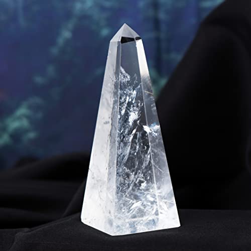Runyangshi Natural Clear Quartz Tetrahedral Tower Energy Generator | 3.9x1.33in Healing Crystal Pyramid for Protection & Positive Energy | Natural Quartz for Chakra Reiki Home Decor
