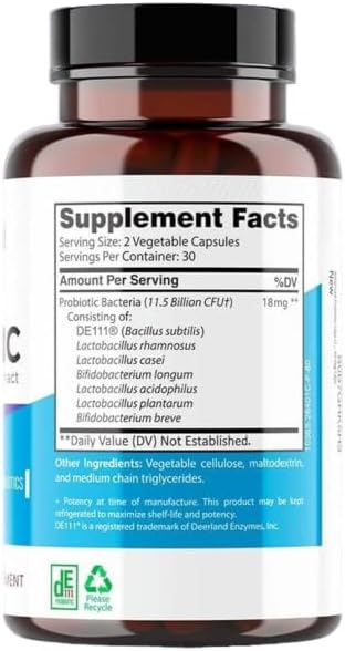 Probiotics for Digestive Health, 11.5 Billion CFU per Serving: DE111, Lactobacillus, Bifidobacterium, Acidophilus Probiotic Supplement, Bloating, Gas and Constipation Relief, 60 Capsules (2)