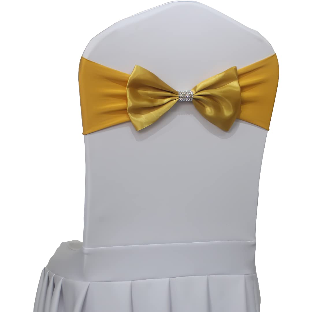 Chair Sash Bow Spandex Chair Sashes Bows Tied for Wedding Chairs Decorations Chair Sashes Cover for Anniversary Party Ceremony Special Events Decoration (Gold, Pack of 10)
