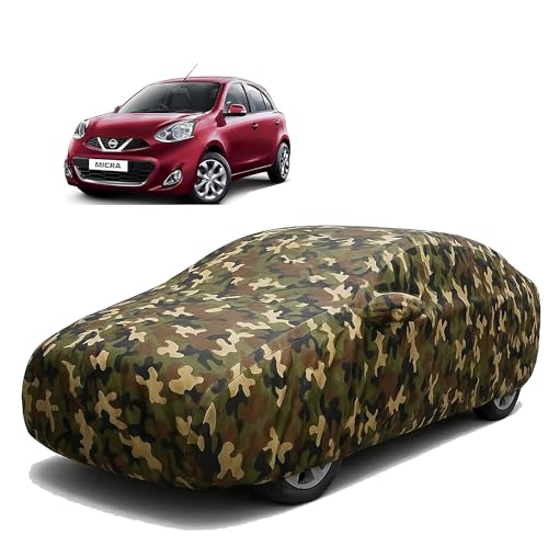 Image of Sulfar 100% Waterproof Car Body Cover Compatible with Mirror for Nissan Micra with Long Lasting Durable Material (Triple Stitched, Full Bottom Elastic, Camouflage Army)