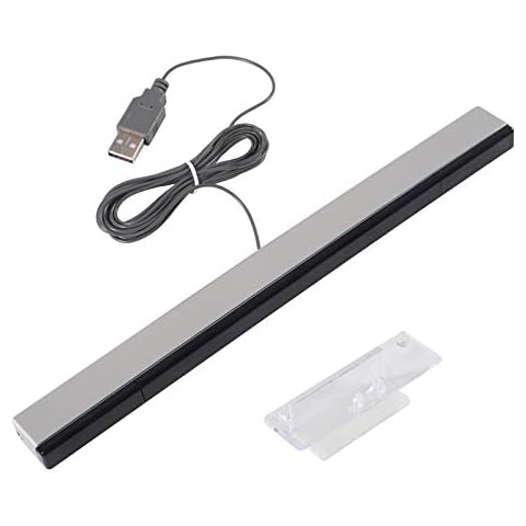 Aokin USB Sensor Bar for Wii, Replacement USB Wired Infrared Ray Sensor Bar for Nintendo Wii, Wii U, Includes Clear Stand, Silver/Black Cover