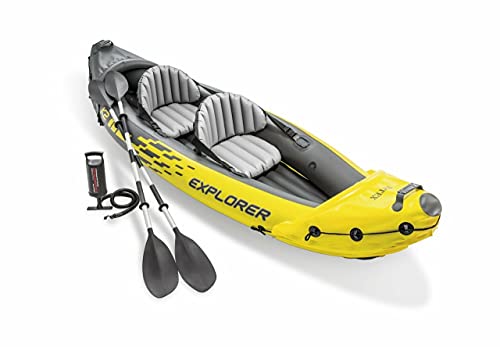 AmazOpen® Explorer™ K2 Inflatable Kayak with Aluminium Oars and Pump, Great for Experiencing Lakes and Mild Rivers with a Friend – 2 Person Boat (Sport Series)