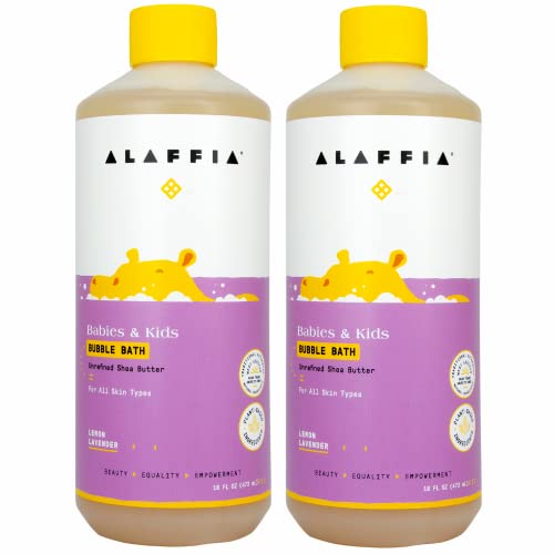 Image of Alaffia Babies & Kids Bubble Bath, Lemon Lavender 2-Pack - Gentle Tear-Free Formula for Sensitive Skin Care, Baby Essentials, 16 Fl Oz Ea