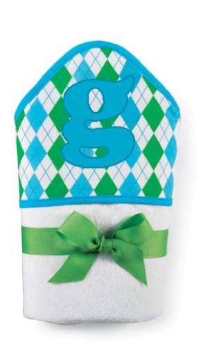 Image of Mud Pie Initial Baby Boy Blue Initial Hooded Terry Towel, Letter G