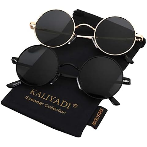 KALIYADI Round Polarized Sunglasses for Men Women Retro Metal Hippie Circle Style Sun Glasses UV Protection (2 Pack) 45mm Cover