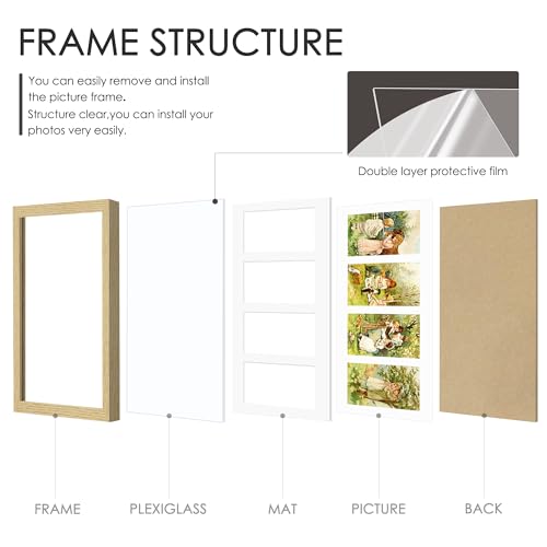 Image of DUENPY 8x20 Collage Picture Frame, Made of Natural Solid Wooden Picture Frames, Displays Four 4x6 Picture Collage, or 8x20 (Without Mat) Wall Decor, Wall Hanging, Solid Color.