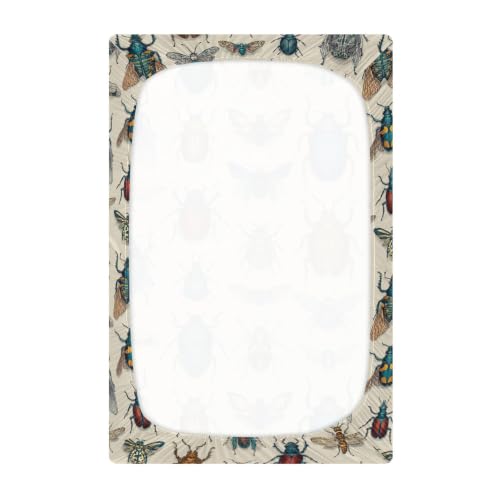 Image of Cartoon Bugs Insect Bettles Crib Sheets Soft Breathable Fitted Baby Crib Sheets Mattress Cover for Girls Boys, 52 inch x 28 inch x 9 inch