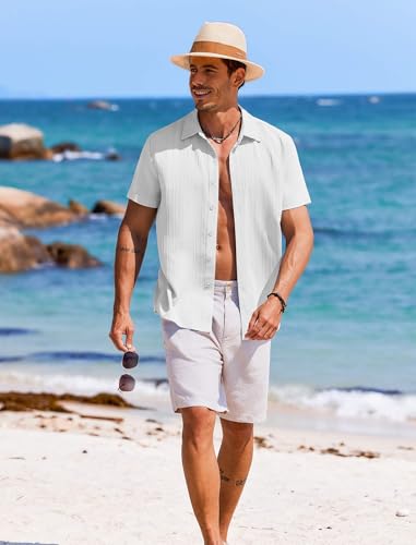COOFANDY Men's Casual Button Down Shirts Short Sleeve Textured Summer Beach Shirts2