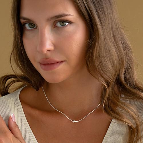 Sterling Silver Cross Necklace for Women - Dainty Small Choker Religious Faith Jewelry Baptism Gift - Image 5