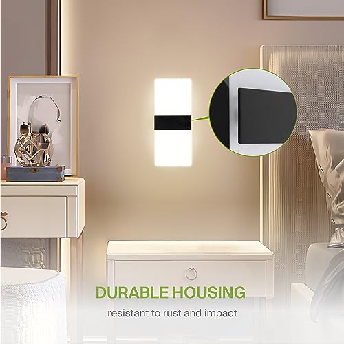 ASD 12 Inch LED Indoor Wall Sconce - Modern Interior 12W 2700K-5000K Adjustable Dimmable Wall Mounted Light Fixtures, Acrylic Glass Wall Lights for Stairway, Hallway - UL, Matte Black - Thumbnail 4