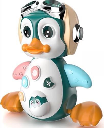 Toptrend Penguin Baby Crawling Toys, Infant Musical Light Up Tummy Time Toys, Newborn Sensory Interactive Baby Toy Birthday Gift for Babies Girl Boy
