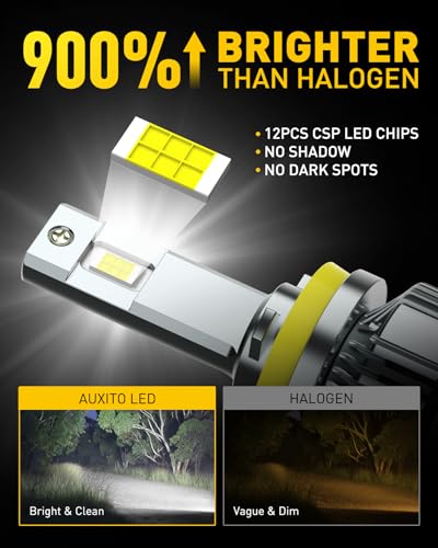 Image of AUXITO H11 LED Bulbs, 120W 60000LM Per Set, 1200% Brighter, 6500K Cool White Adjustable H8 H9 LED Fog Light Bulb for Halogen Replacement, Plug and Play, Pack of 2