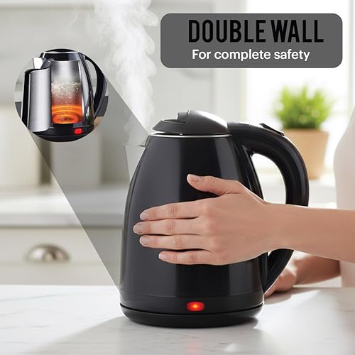 Image of CELLO Pluto Quick Boil Stainless Steel Electric Kettle 1.5L + Sippa Steel Water Bottle 1000ml Combo | Double Wall Cool Touch Outer Body, Auto-Shut Off Protection |Electric Kettle For Boiling Hot Water