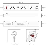 Yintar 20Ft Surge Protector Power Strip with 6 Outlets & 3 USB Ports, White - Image 7