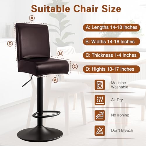 Image of PU Leather Bar Stool Covers with Backs, 6 Pack Stretch Waterproof Bar Stool Chair Covers Washable & Comfortable Barstool Covers Slipcovers with Back for Pub /Counter /Dining Room Decoration (Brown)