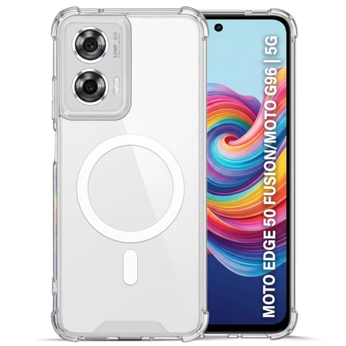 Image of TRUEUPGRADE Back Cover for Moto Edge 50 Fusion 5G / Moto G96 5G | Mag-Safe Printed Transparent Case | Hard PC Back + Soft TPU Bumper | Magnetic Print Shockproof Protective Cover | Crystal Clear