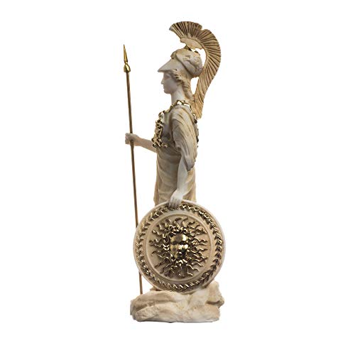 Athena With Owl Medusa Holding Shield Greek Goddess Alabaster Statue Gold 6.69" #TOP3