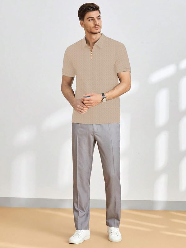Image of KAJARU Men's Polyster Blend Regular Fit T-Shirt with Half Sleeve Chain Polo Collar V-Neck Standard Length and Classic Style