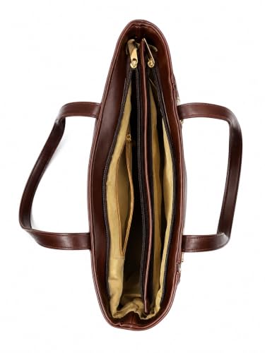 Image of Handbag for Women, Brown Faux Leather Tote Bag with Side Zips, Multi-Compartment Shoulder Bag