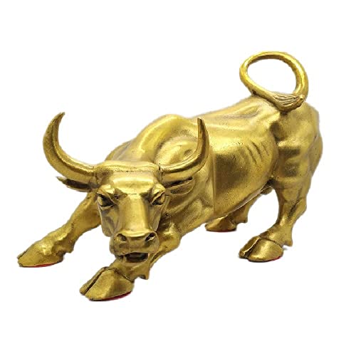 Wealthcoming Brass Bull Figurine,Wall Street Bull Art Decor,Bull/Cow/Ox Figure Statues And Sculptures Home Decor (Small) #TOP1
