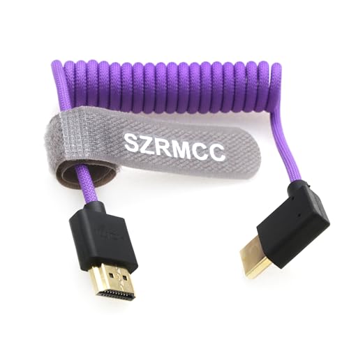 SZRMCC Cable trenzado en espiral de 8 K 2.1 HDMI a HDMI en ángulo recto de ultra alta velocidad para Z Cam E2 Sony FX6 FX9 Canon EOS C70 C300 Portkeys BM5 Atomos Ninjav V Shogun Monitor