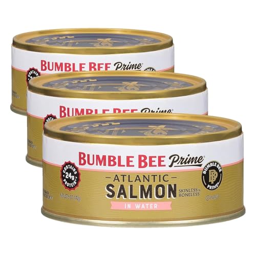 Image of Bumble Bee Prime Atlantic Salmon, 5 oz Easy Open Can - Premium Salmon - 24g Protein per Serving - Gluten Free & Kosher (Pack of 3)