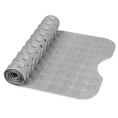 Image of TurtleGrip Anti-Slip Shower Mat, 100x40 cm Accu-Pebble (Grey), Anti-Skid mat, Extra Large Bath Mat with Suction Cups, Machine Washable Bathroom Mats with Drain Holes, Anti Slip mat for Bathroom Floor