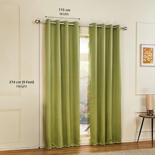 Image of Amazon Basics - Room Darkening Blackout Door Curtains, 100% Room Darkening | 9 Feet |Set of 2| Plain Design | for Living Room and Bedroom | 115cmx 274cm, Color- Green