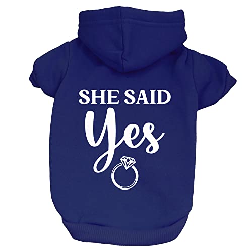 She Said Yes ! Engagement Wedding Dog Hoodie Fleece Lined Pullover Sweatshirt with Leash Hole (Royal Blue, X-Small 664)
