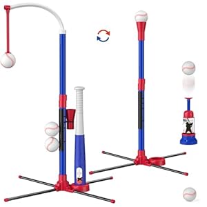 3-in-1 Baseball Set for Kids 3-5 – Tee Ball Stand, Hanging Tee, Ball Launcher and 6 Softballs – Adjustable Height, Indoor/Outdoor Sport Gifts for Boys, Blue