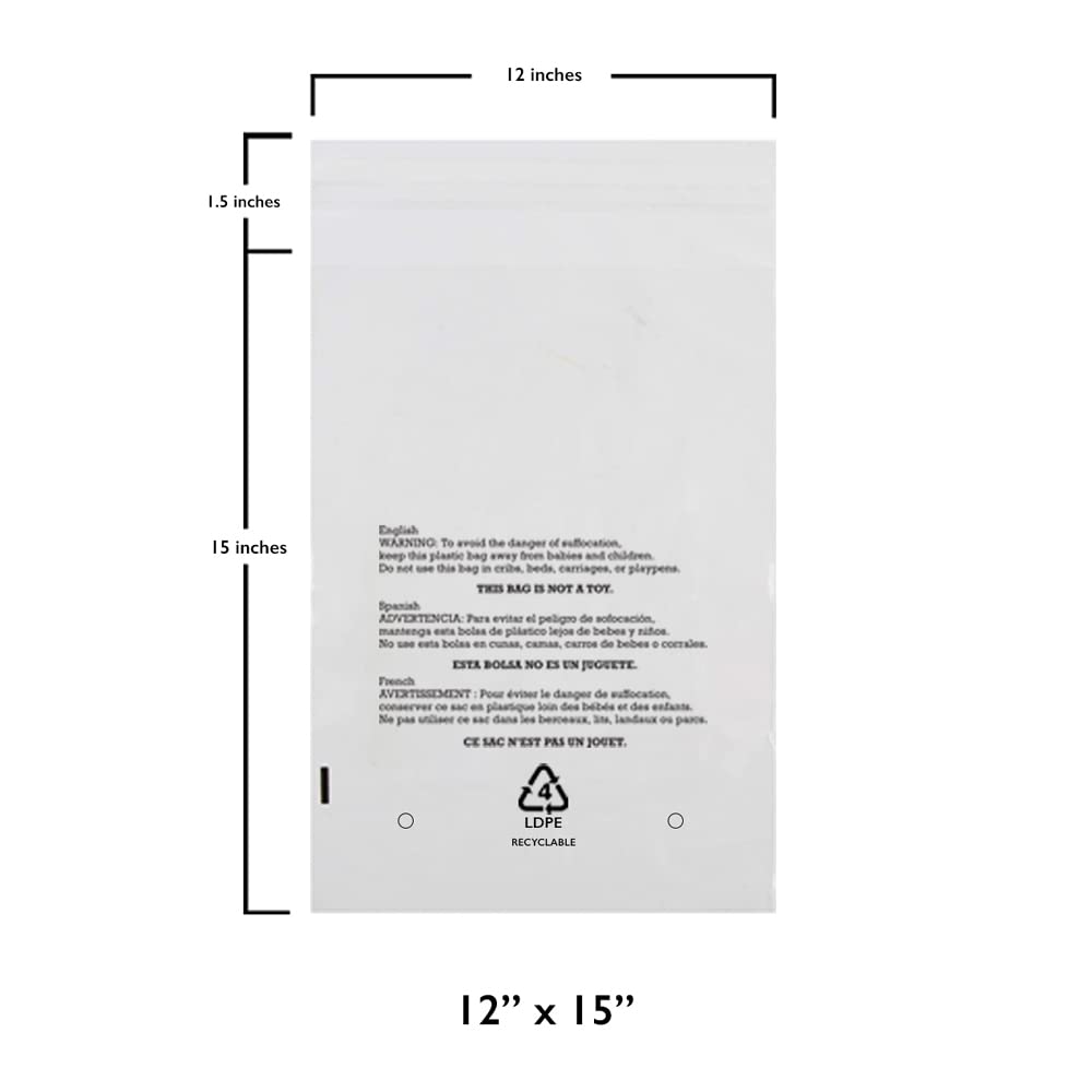 AwePackage Resealable Clear Poly Bags with 3 Language Suffocation Warning for Clothes Hats FBA (100, 12X15)