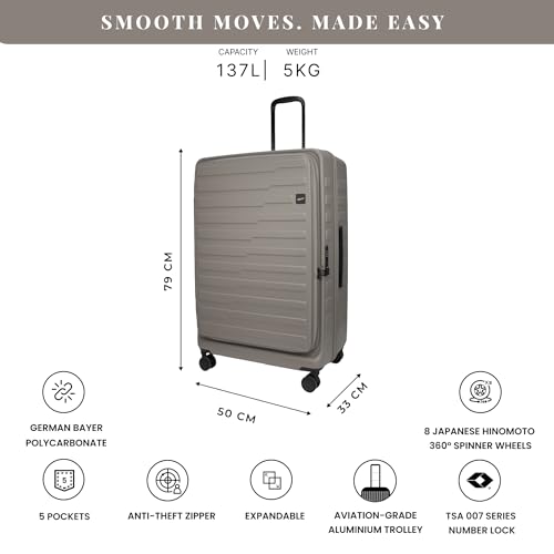 Image of F Gear Sedona Large 79cm German Polycarbonate Hard Luggage|Japanese Hinomoto Silent Wheels |Expandable Check-in Suitcase Travel | Wet Pocket, TSA Lock, Anti-Theft Zipper|Taupe (Taupe)