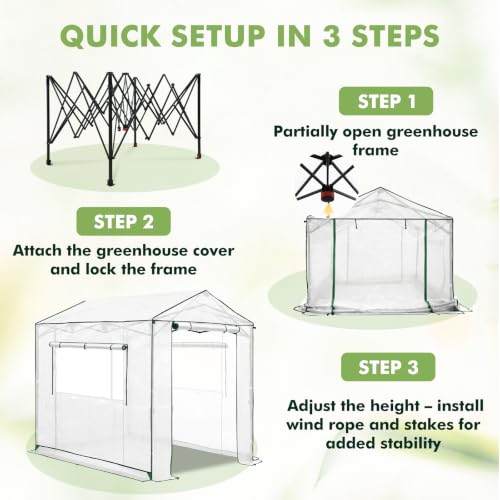 Image of EAGLE PEAK 8x6 Pop Up Walk in Greenhouse, Easy Setup, Gable Roof, White