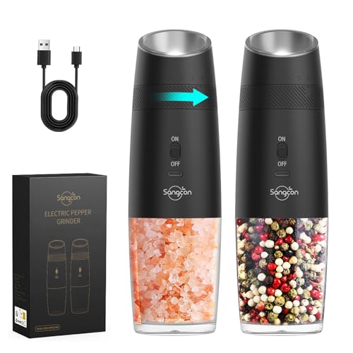 Sangcon Gravity Electric Salt and Pepper Grinder Set RECHARGEABLE Automatic Salt Pepper Shakers...