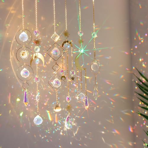 Aililong Set di 6 acchiappasole in cristallo, effetto arcobaleno, per finestre, giardino, matrimoni e feste, ornamenti da appendere come scacciapensi a vento