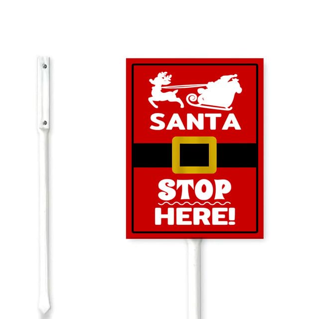 Geroclonup（15x12) Santa Stop Here Yard Sign with Stakes Decorative Funny Christmas Garden Signs Stand Rustproof Aluminum for Home Garden Christmas Decorations Outdoor