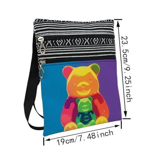 Colorful Gummy Bear Messenger Bag Small Ethnic Pattern Printed Adjustable Strap Crossbody Zipper Bag Colorful Gummy Bear Phone Bag Wallet Cute Shoulder Handbag for Women Friends -22