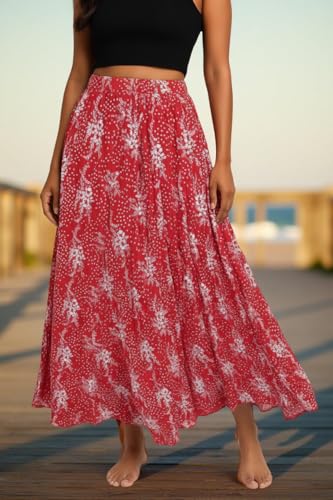 Image of Premium Long Skirt | Stylish Long Crushed Cotton & Unique Prints | Floor Length Skirt for Women | Elastic Waist Premium Maxi Skirt - Comfortable Casual Wear