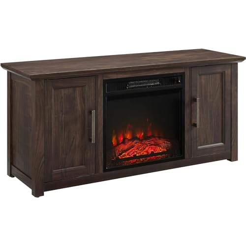 HomeStock Tuscan Treats 48-inch Low Profile TV Stand with Electric Fireplace, Dark Walnut, 15.75