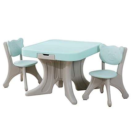 TheTickleToe Kids Table 2 Chair Set with Drawers Children Activity Art Table : 66 L X 66 W X 50.8 H Chair 30 L X 25 W X 27.5 (Turquoise)