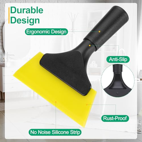 Image of uxcell 5 Inch Shower Squeegee for Glass Doors, All-Purpose Bath Squeegee with Handle for Bathroom Window Mirror Car Glass, Yellow
