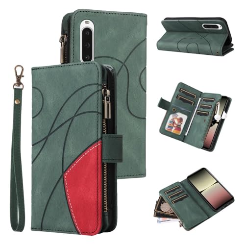 Étui Sony Xperia 10 IV portefeuille magnétique vert housse antichoc