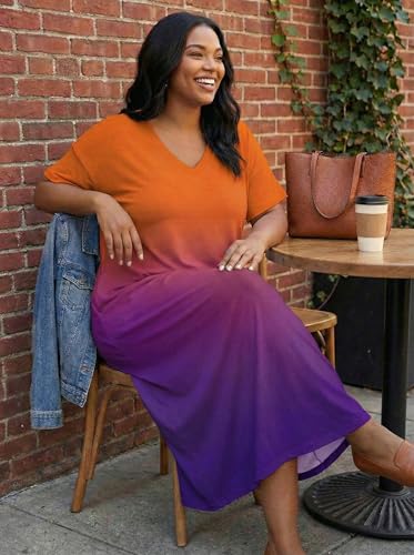 Image of SUZONANA Women Casual T-Shirt Dress V Neck Short Sleeve Solid Color Oversize Dress with Front Two Pockets